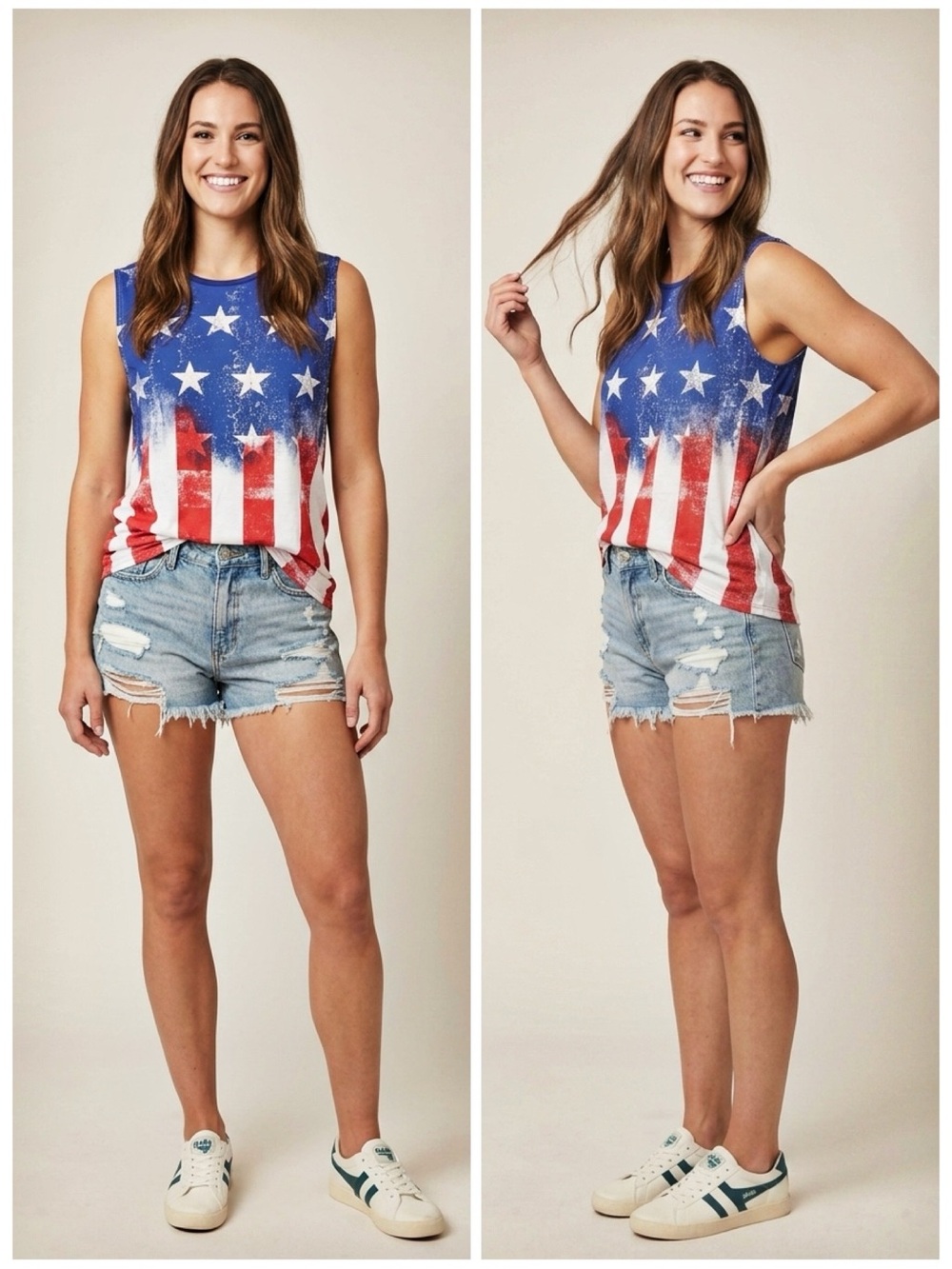 American Flag Stars & Stripes Distressed Muscle Tank Top Made in USA